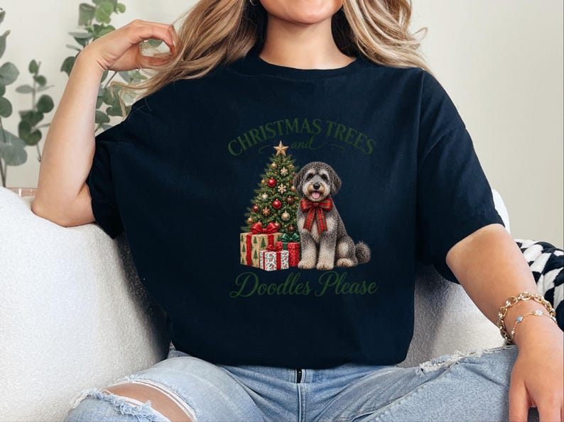 Schnoodle Christmas Shirt, Schnoodle Mom Gift, Christmas Trees and Doodles Please, Holiday Dog Lover Tee, Winter Pet Shirt image 7