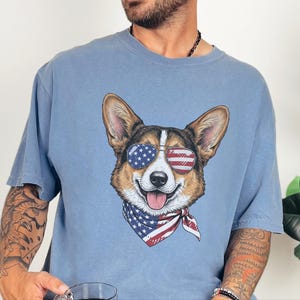 Comfort Colors Patriotic Pembroke Welsh Corgi Mom T-Shirt, Independence Day American Dog Lover Tee, USA 250th Anniversary Corgi Dad Graphic image 6