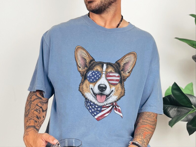 Comfort Colors Patriotic Pembroke Welsh Corgi Mom T-Shirt, Independence Day American Dog Lover Tee, USA 250th Anniversary Corgi Dad Graphic image 6