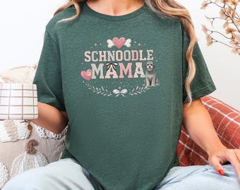 Cute Dog Mom Gift, Doodle Dog Mom Shirt, Schnoodle Lover Apparel, Pink Bow Graphic Tee, Pet Parent Floral Outfit, Schnoodle Mama Clothes