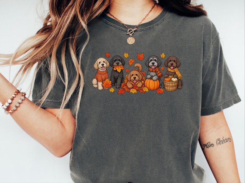 Schnoodle Fall Shirt, Dog Lover Gift, Autumn Harvest Tee, Doodle Dog Sweatshirt, Pumpkin Patch Crewneck, Fall Puppy Apparel image 5