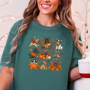 French Bulldog Fall Shirt, Frenchie Mom Gift, Autumn Dog Lover Tee, Pumpkin Season Sweater, Cute Puppy Graphic Top image 2