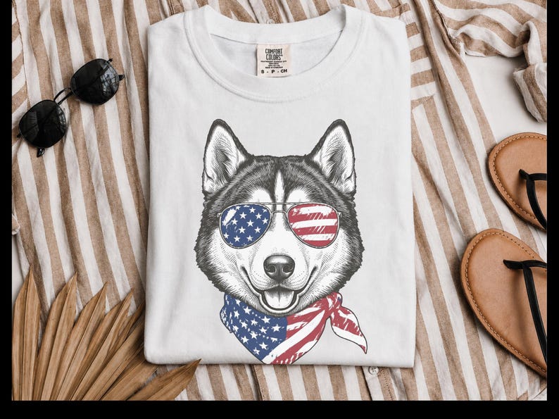 Comfort Colors Patriotic Husky Dog Shirt, Funny 4th of July Siberian Husky Tee, American Flag USA Dog Mom Shirt, Independence Day Siberian image 7