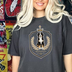 Comfort Colors Bernedoodle Tee Royal Crest Dog Art, Doodle Dog Owner Shirt, Bernedoodle Mom Dad Gift, Canine Lover Tee, Doodle Dog Gift image 3