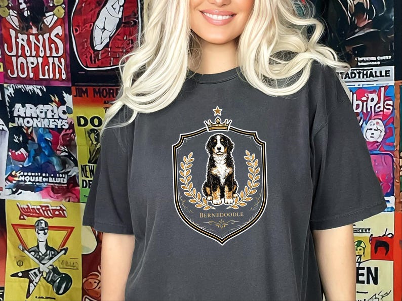 Comfort Colors Bernedoodle Tee Royal Crest Dog Art, Doodle Dog Owner Shirt, Bernedoodle Mom Dad Gift, Canine Lover Tee, Doodle Dog Gift image 3