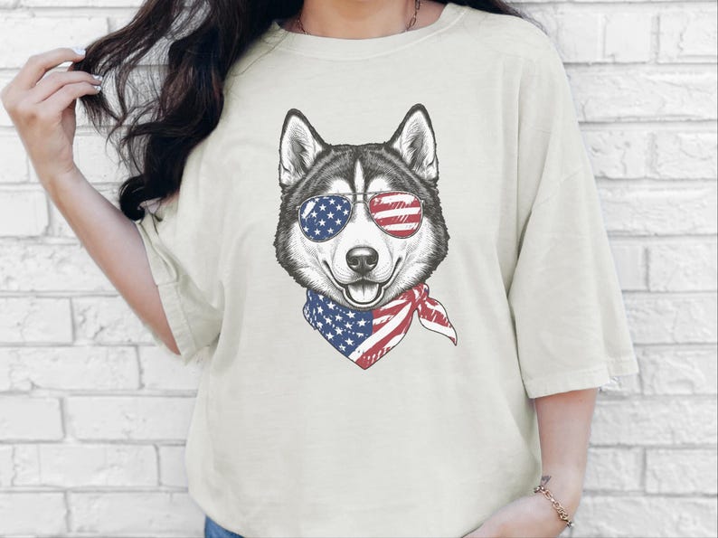 Comfort Colors Patriotic Husky Dog Shirt, Funny 4th of July Siberian Husky Tee, American Flag USA Dog Mom Shirt, Independence Day Siberian image 1