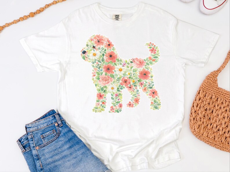 Comfort Colors Cockapoo Silhouette Floral Shirt, Dog Mom Gift, Botanical Pet Lover Tee, Puppy Owner Present, Vintage Fur Baby image 6