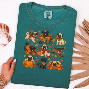 Camiseta de perro pug, regalo para mamá de pug, sudadera de otoño para perros, camiseta para amantes de los pugs, camiseta de calabaza de otoño imagen 10