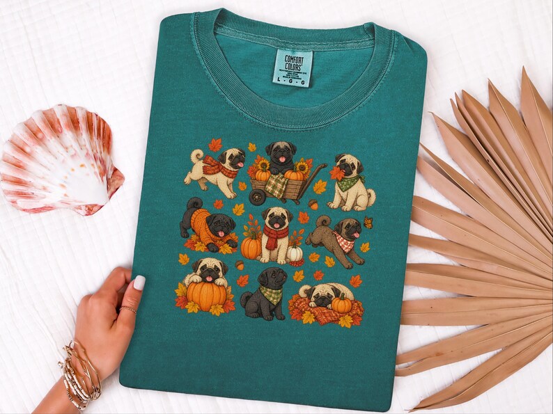 Camiseta de perro pug, regalo para mamá de pug, sudadera de otoño para perros, camiseta para amantes de los pugs, camiseta de calabaza de otoño imagen 10