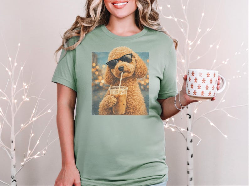 Quirky Caffeine Tee, Cockapoo Iced Coffee Cool Dog Shirt, Funny Pet Humor Gift for Dog Lovers, Summer Beach Vacation Tee image 1