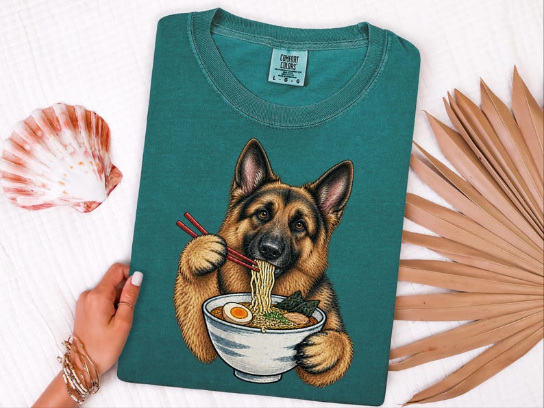 German Shepherd Ramen Shirt, Ramen Lover Gift, Funny Dog Tee, Japanese Food Shirt, Shepherd Dog Lover Gift, Noodle Lover Sweatshirt image 8
