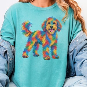 Aussiedoodle Shirt, Colorful Dog Art, Doodle Dog Gift, Aussiedoodle Mom Shirt, Rainbow Dog Lover Tee image 2