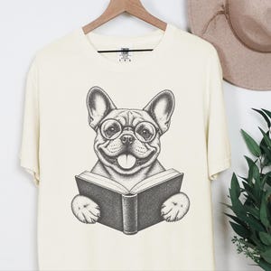 French Bulldog Reading Shirt, Bookish Dog Tee, Frenchie Mom Gift, Dog Lover Book Tee, Vintage French Bulldog Shirt image 10