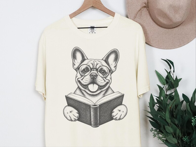French Bulldog Reading Shirt, Bookish Dog Tee, Frenchie Mom Gift, Dog Lover Book Tee, Vintage French Bulldog Shirt image 10