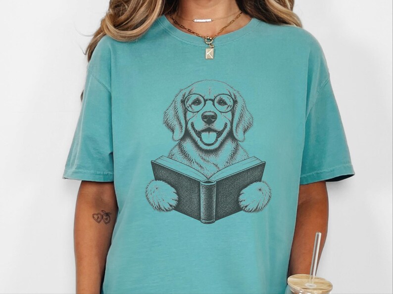 Golden Retriever Reading Shirt, Bookish Dog Lover Gift, Librarian Shirt, Teacher Bookworm Tee image 8