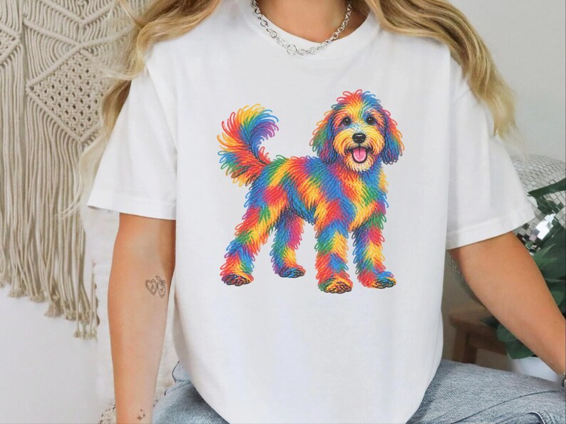 Sheepadoodle Shirt, Sheepadoodle Gift, Colorful Dog Art, Sheepadoodle Mom, Scribble Print, Pet Portrait Tee, Dog Lover Shirt image 9
