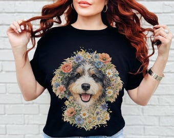 Floral Aussiedoodle Shirt, Watercolor Dog Art, Doodle Mom Gift, Dog Lover Present, Pet Owner Gifts, Cute Puppy Tee