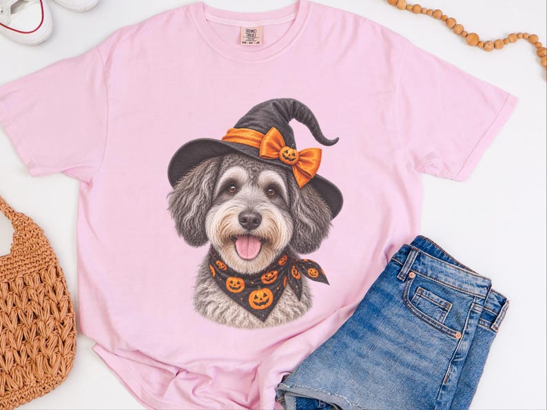 Witch Dog Shirt, Halloween Dog Mom, Schnoodle Mom Gift, Spooky Dog Sweatshirt, Fall Doodle Dog Tee image 9