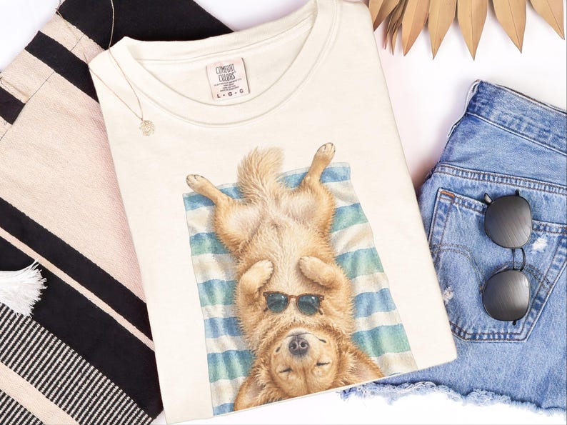 Golden Retriever Shirt, Golden Retriever Gift, Beach Vacation Tee, Summer Dog Shirt, Golden Retriever Mom, Coastal Dog Art, Vacation T Shirt image 4
