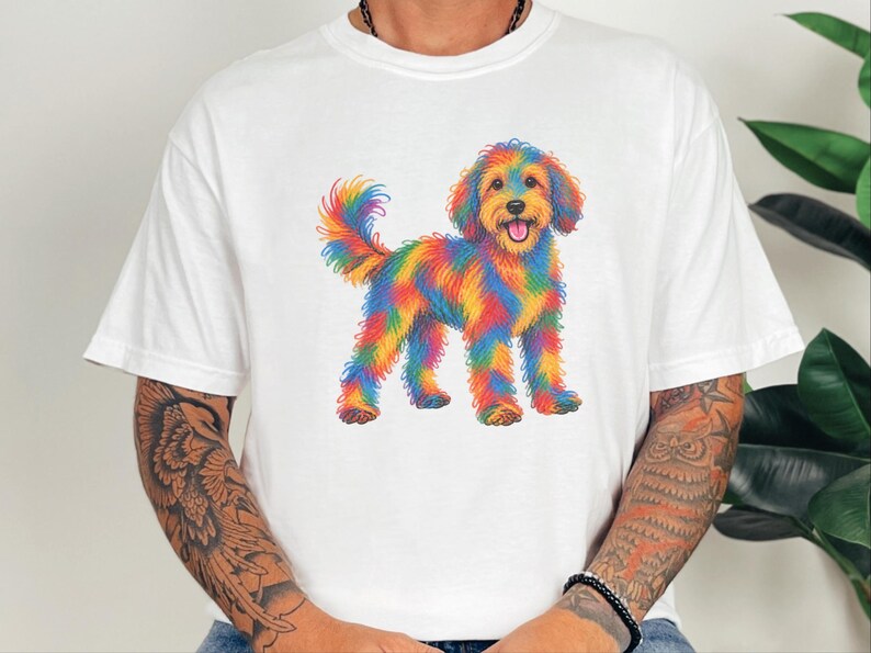 Aussiedoodle Shirt, Colorful Dog Art, Doodle Dog Gift, Aussiedoodle Mom Shirt, Rainbow Dog Lover Tee image 8
