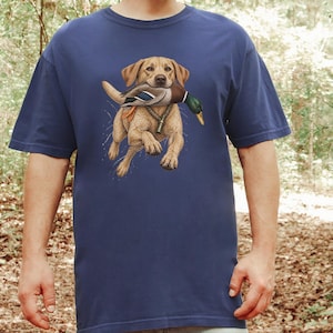 Yellow Lab Gift, Duck Hunting Shirt, Waterfowl Hunter Tee, Labrador Retriever Art, Bird Dog Shirt, Vintage Hunting Gift For Men image 1