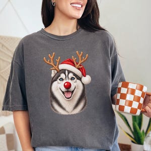 Husky Christmas Shirt, Christmas Dog Sweatshirt, Husky Lover Gift, Santa Paws Holiday Tee, Siberian Husky Mom Shirt image 2