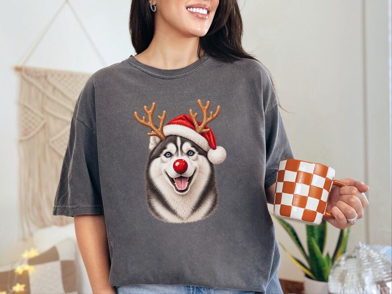 Husky Christmas Shirt, Christmas Dog Sweatshirt, Husky Lover Gift, Santa Paws Holiday Tee, Siberian Husky Mom Shirt image 2