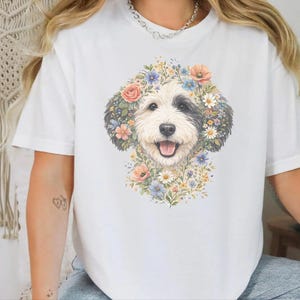 Comfort Colors Sheepadoodle T-shirt, Doodle Pet Art, Botanical Pet Lover Gift, Sheepadoodle Floral Face Spring Tee, Funny Pet Mom Shirt, Tee image 3