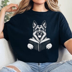 Bookish Dog Tee, German Shepherd Mom Gift, Dog Lover Book Tee, Library Shirt, German Shepherd Dad Gift, Reading Teacher Shirt image 10