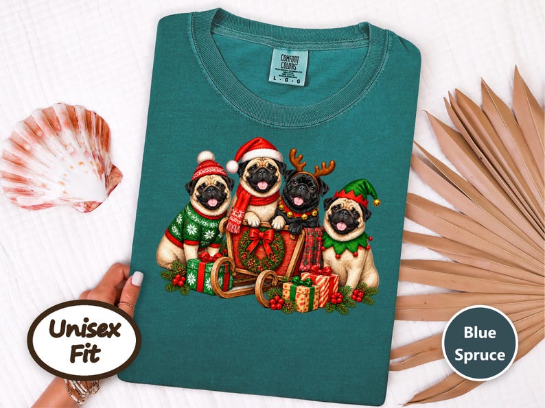 Christmas Pug Shirt, Pug Lover Gift, Holiday Dog Tee, Festive Puppy Sweatshirt, Christmas Pet Shirt image 8