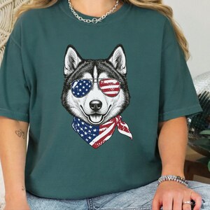 Comfort Colors Patriotic Husky Dog Shirt, Funny 4th of July Siberian Husky Tee, American Flag USA Dog Mom Shirt, Independence Day Siberian image 2