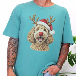 Christmas Goldendoodle Shirt, Goldendoodle Mom Gift, Holiday Dog Sweater, Rudolph Red Nose Doodle Crewneck, Festive Pet Lover Apparel image 5