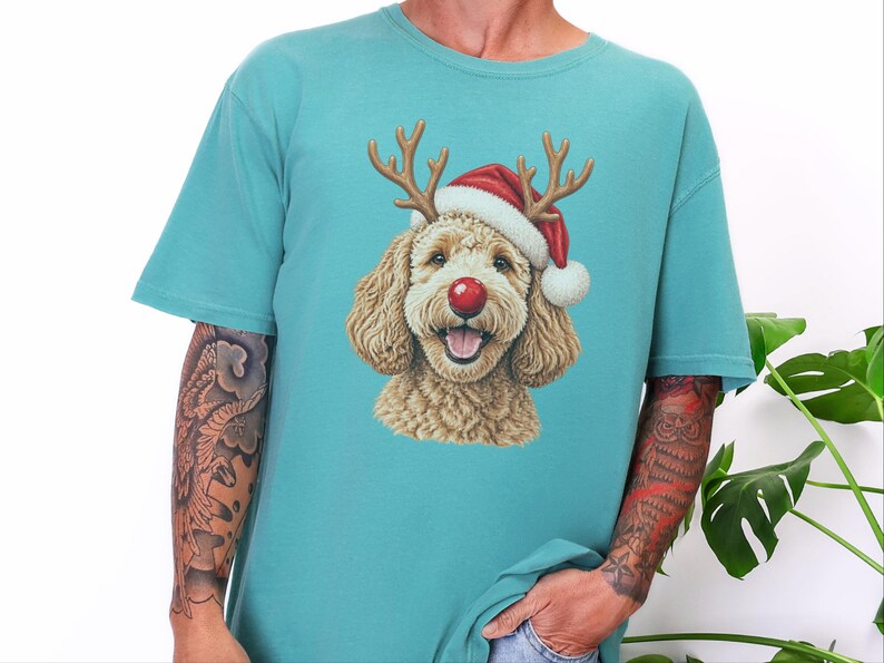 Christmas Goldendoodle Shirt, Goldendoodle Mom Gift, Holiday Dog Sweater, Rudolph Red Nose Doodle Crewneck, Festive Pet Lover Apparel image 5