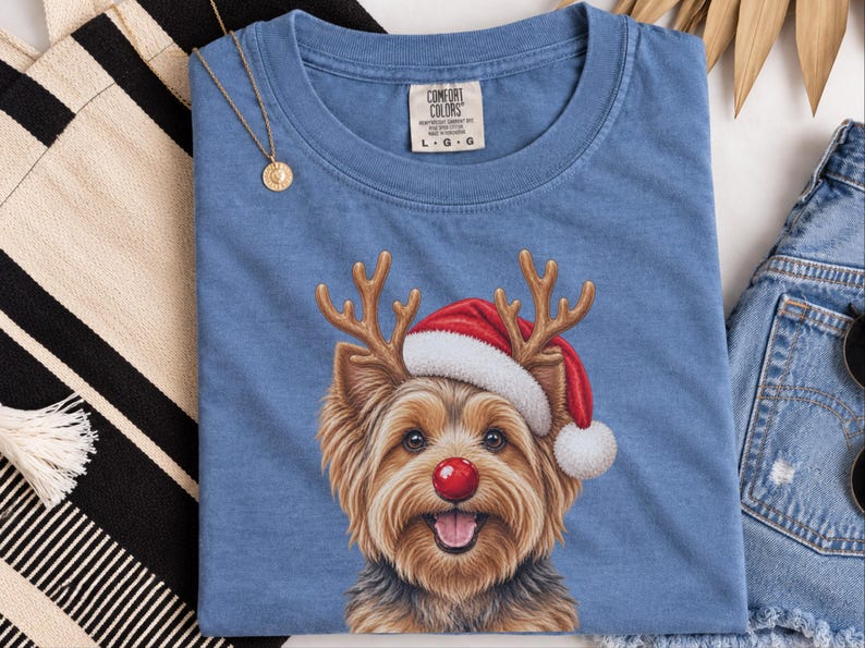 Christmas Yorkie Shirt, Holiday Dog Mom Gift, Festive Yorkie Lover Tee, Santa Paws Sweatshirt, Christmas Pet Owner Shirt image 9