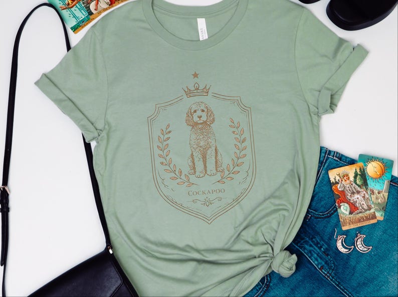 Cockapoo Print, Royal Dog Portrait Art, Vintage Coat of Arms, Cockapoo Royal Crest Shirt, Doodle Dog Apparel, Cockerpoo, Cockapoo Print Tee image 2