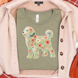 Sheepadoodle T-Shirt, Floral Sheepadoodle Silhouette Art Print, Boho Pet Lover Gift, Whimsical Doodle Art, Dog Mom Present image 5