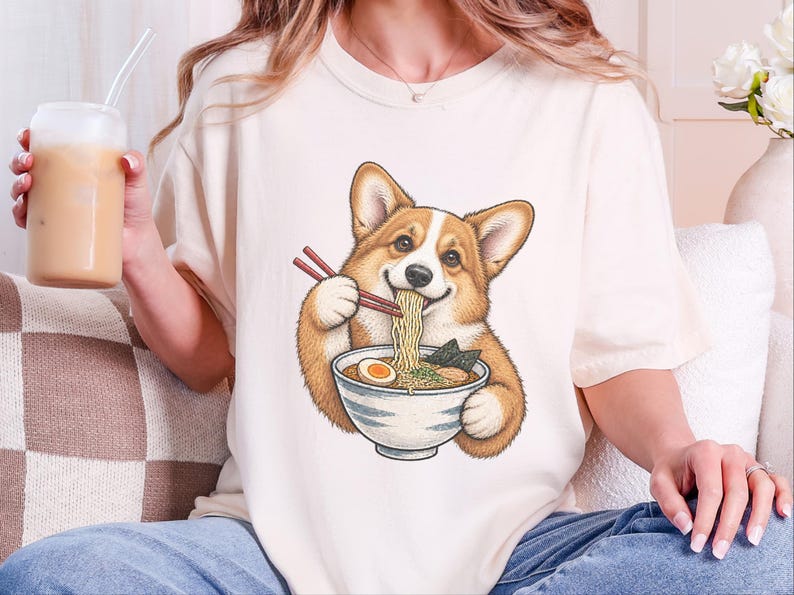Corgi Shirt, Corgi Lover Gift, Ramen Lover T Shirt, Japanese Food Tee, Corgi Mom Shirt, Dog Humor Shirt image 4