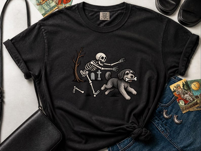 T-shirt squelette Schnoodle, T-shirt chien Halloween, T-shirt chien squelette humoristique, Cadeau pour maman Schnoodle, T-shirt pour amoureux des chiens pour la saison d'Halloween image 3