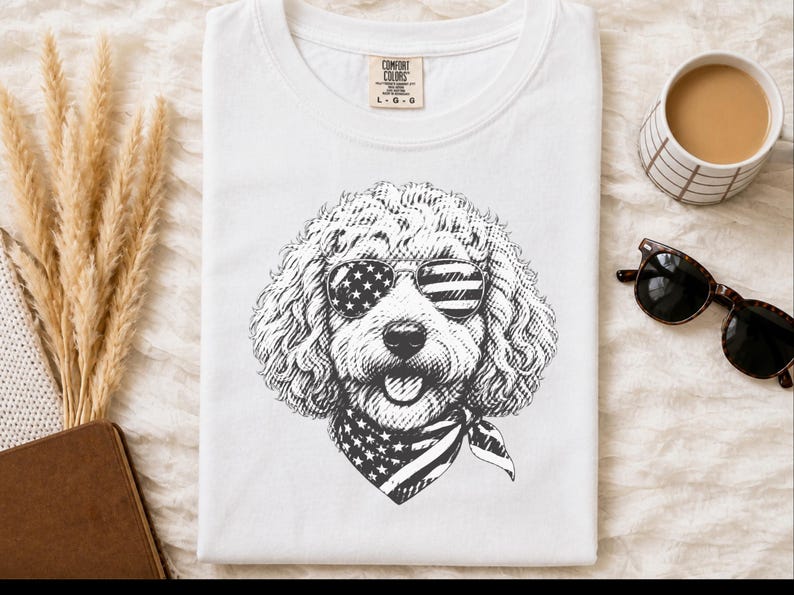 T-shirt Comfort Colors Goldendoodle patriotique, T-shirt Doodle pour la fête de l'Indépendance du 4 juillet, Haut pour propriétaire de chien rouge, blanc et bleu aux couleurs américaines image 2