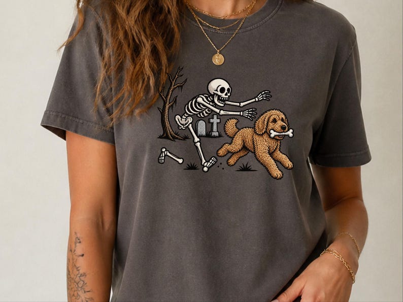 Labradoodle Skeleton Shirt, Spooky Labradoodle Dog Gift, Skeleton Dog Tee, Halloween Dog Shirt, Labradoodle Mom Owner Art, Funny Dog Shirt image 1