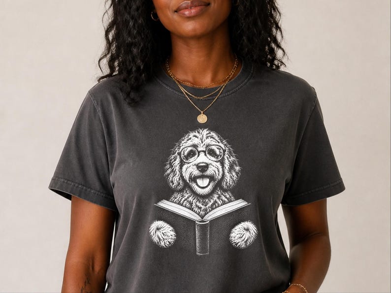 Labradoodle Reading Shirt, Bookish Dog Lover Gift, Labradoodle Dad Tee, Reading Dog Shirt, Bookworm Outfit image 4