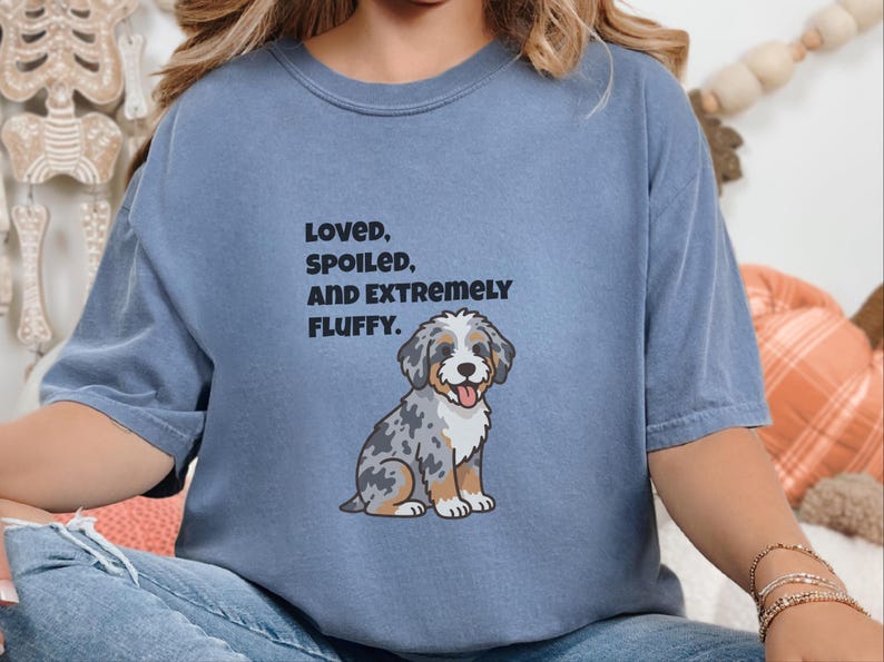 Comfort Colors Aussiedoodle Mom Shirt, Loved, Spoiled, and Extremely Fluffy Tee, Australian Shepherd Poodle Mix Tee, Doodle Dad Shirt image 4
