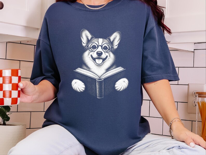 Corgi Reader Shirt, Corgi Mom Gift, Bookish Dog Tee, Librarian Present, Book Lover Shirt, Dog Dad Gift image 8