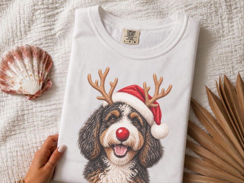 Bernedoodle Christmas Shirt, Christmas Bernedoodle Gift, Bernedoodle Mom Sweatshirt, Festive Dog Crewneck, Santa Paws Holiday Tee image 8
