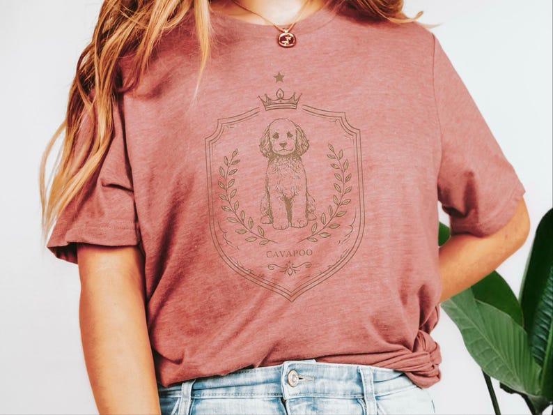 Cavapoo Owner Gift, Royal Dog Portrait Shirt, Vintage Pet Art Tee for Dog Mom and Dad, Custom Cavoodle Crest, Personalized Pet Print image 1