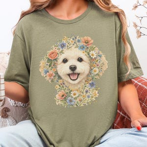 Maltipoo Print Shirt, Maltipoo Floral Face Tee, Spring Animal Art, Maltese Poodle Gifts, Dog Lover Tee, Maltese Poodle Fan, Mama Dog Owner image 5