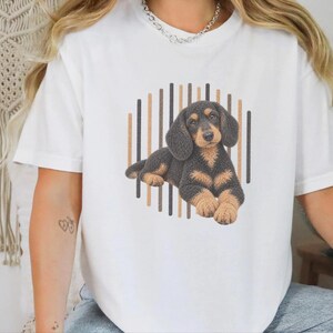Dachshund Dog Shirt, Wiener Dog Mom Gift, Long Haired Doxie Tee, Dapple Dachshund Lover Present, Sausage Dog Art image 2