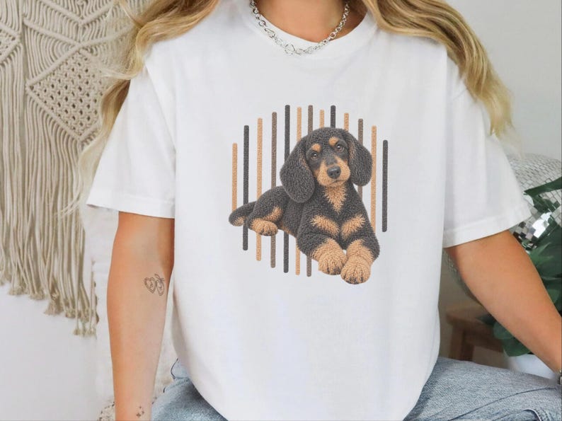 Dachshund Dog Shirt, Wiener Dog Mom Gift, Long Haired Doxie Tee, Dapple Dachshund Lover Present, Sausage Dog Art image 2