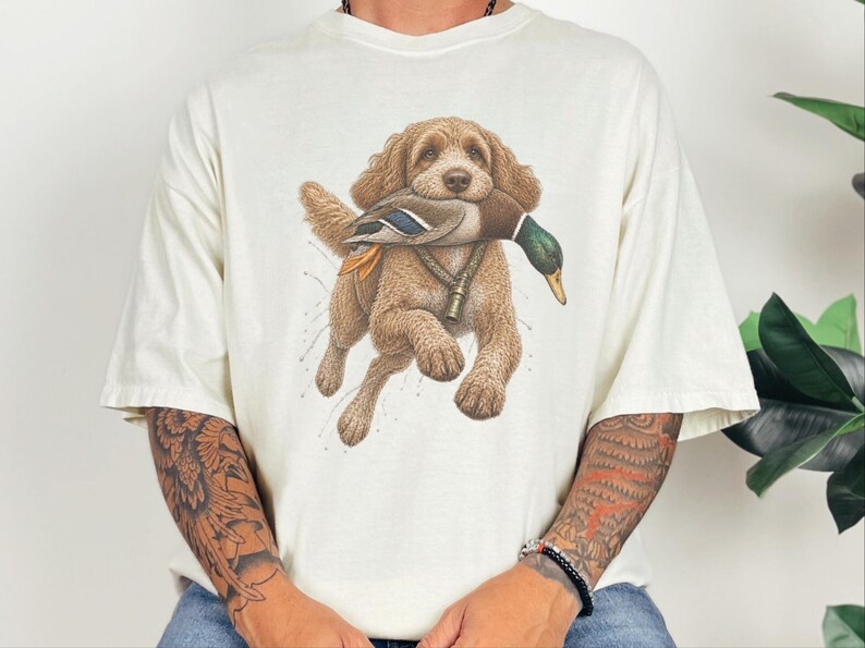 Duck Hunter Shirt, Cockapoo Dog Lover Gift, Waterfowl Hunting Tee, Mallard Duck Art, Outdoorsman Apparel image 6