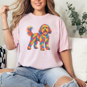Cockapoo Shirt, Rainbow Dog Lover Gift, Colorful Puppy Tee, Doodle Mom Shirt, Dog Art Print image 2